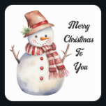 Merry Christmas Snowman Sticker<br><div class="desc">Cute,  vintage snowman dressed in red and white,  is featured on this square Christmas sticker. With message,  "Merry Christmas To You",  this sticker can be used for those special mailings,  decorating,  scrap booking and more!</div>