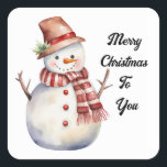 Merry Christmas Snowman Sticker<br><div class="desc">Cute,  vintage snowman dressed in red and white,  is featured on this square Christmas sticker. With message,  "Merry Christmas To You",  this sticker can be used for those special mailings,  decorating,  scrap booking and more!</div>