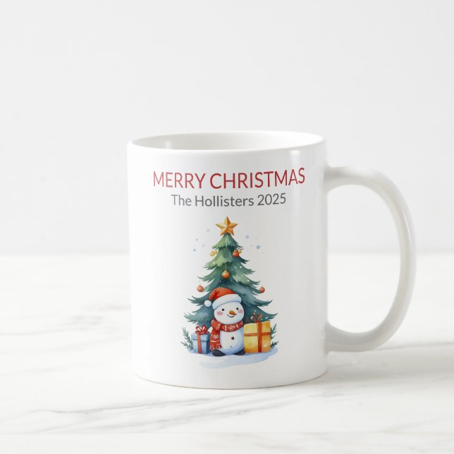 Merry Christmas Snowman Tree Personalised Holiday Coffee Mug (Right)