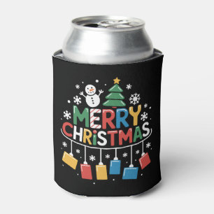 Merry Christmas Snowman Tree Snowflakes Xmas Can Cooler