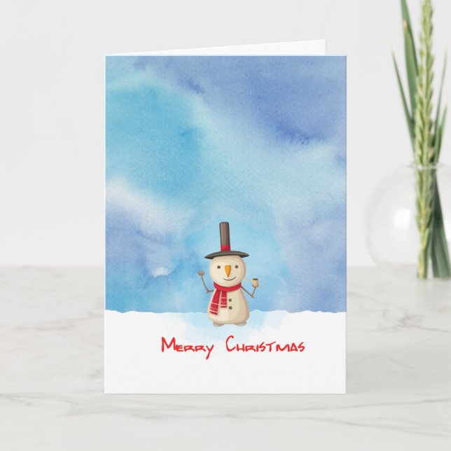 Merry Christmas Snowman Waving And Smiling Holiday Card (Front)