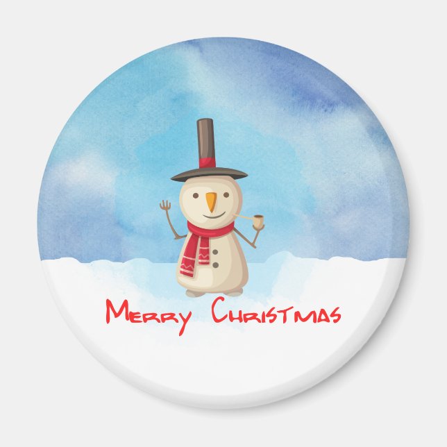 Merry Christmas Snowman Waving And Smiling Magnet (Front)
