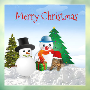 Merry Christmas Snowman  Window Cling