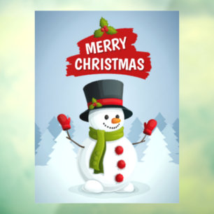 Merry Christmas Snowman Window Cling