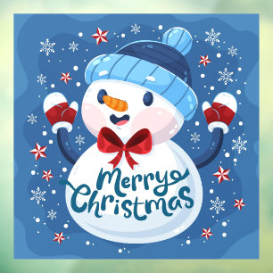 Merry Christmas Snowman Window Cling