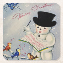Merry Christmas Snowman With Birds