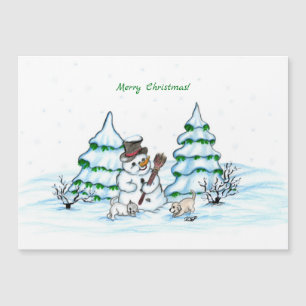 Merry Christmas! Snowman with Cat and Puppy