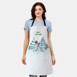 Merry Christmas! Snowman with Cat and Puppy Apron