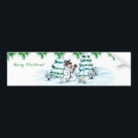 Merry Christmas! Snowman with Cat and Puppy Bumper Sticker<br><div class="desc">Merry Christmas! Snowman with Cat and Puppy - little Dog ~~~ coloured pencil drawing by Krisi ArtKSZP ~~~ Store Category >>> Merry Christmas for Kids >>> Snowman with Cat and Puppy</div>