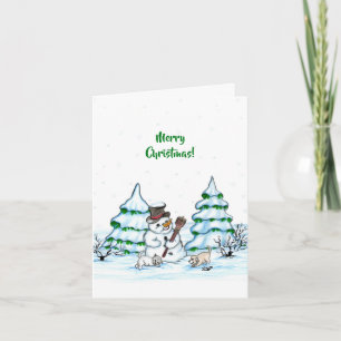 Merry Christmas! Snowman with Cat and Puppy Card