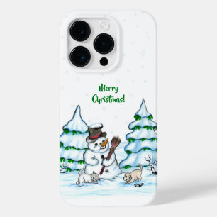 Merry Christmas! Snowman with Cat and Puppy Case-Mate iPhone 14 Pro Case