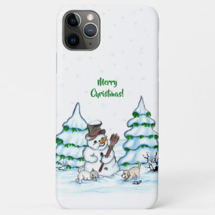 Merry Christmas! Snowman with Cat and Puppy iPhone 11 Pro Max Case