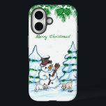Merry Christmas! Snowman with Cat and Puppy iPhone 16 Case<br><div class="desc">Merry Christmas! Snowman with Cat and Puppy - little Dog ~~~ coloured pencil drawing by Krisi ArtKSZP ~~~ Store Category >>> Merry Christmas for Kids >>> Snowman with Cat and Puppy</div>