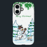 Merry Christmas! Snowman with Cat and Puppy iPhone 16 Case<br><div class="desc">Merry Christmas! Snowman with Cat and Puppy - little Dog ~~~ coloured pencil drawing by Krisi ArtKSZP ~~~ Store Category >>> Merry Christmas for Kids >>> Snowman with Cat and Puppy</div>