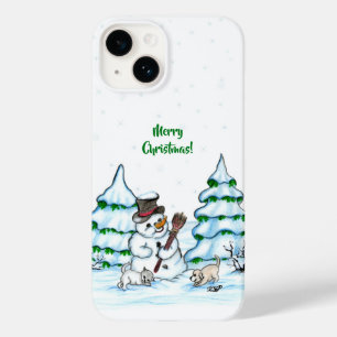 Merry Christmas! Snowman with Cat and Puppy Case-Mate iPhone 14 Case
