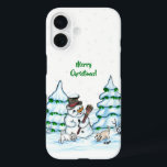 Merry Christmas! Snowman with Cat and Puppy iPhone 16 Case<br><div class="desc">Merry Christmas! Snowman with Cat and Puppy - little Dog ~~~ coloured pencil drawing by Krisi ArtKSZP ~~~ Store Category >>> Merry Christmas for Kids >>> Snowman with Cat and Puppy</div>