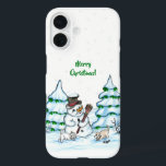Merry Christmas! Snowman with Cat and Puppy iPhone 16 Case<br><div class="desc">Merry Christmas! Snowman with Cat and Puppy - little Dog ~~~ coloured pencil drawing by Krisi ArtKSZP ~~~ Store Category >>> Merry Christmas for Kids >>> Snowman with Cat and Puppy</div>