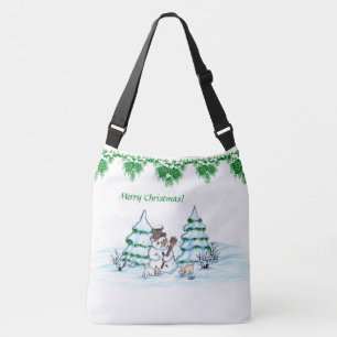 Merry Christmas! Snowman with Cat and Puppy Crossbody Bag