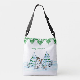 Merry Christmas! Snowman with Cat and Puppy Crossbody Bag