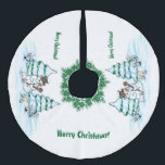 Merry Christmas! Snowman with Cat and Puppy Faux Linen Tree Skirt<br><div class="desc">Merry Christmas! Snowman with Cat and Puppy - little Dog ~~~ coloured pencil drawing by Krisi ArtKSZP ~~~ Store Category >>> Merry Christmas for Kids >>> Snowman with Cat and Puppy</div>