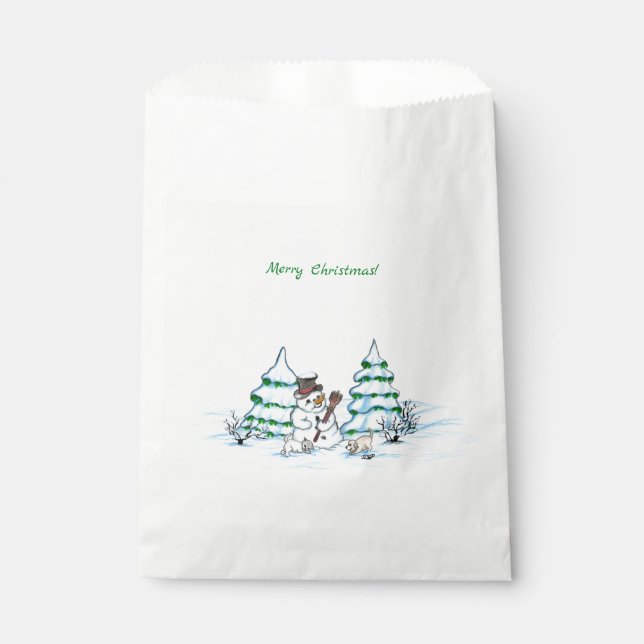 Merry Christmas! Snowman with Cat and Puppy Favour Bags (Front)