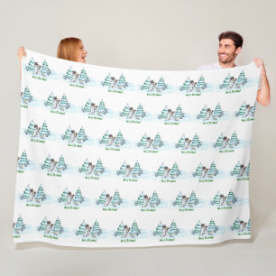 Merry Christmas! Snowman with Cat and Puppy Fleece Blanket