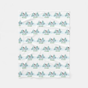 Merry Christmas! Snowman with Cat and Puppy Fleece Blanket