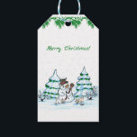 Merry Christmas! Snowman with Cat and Puppy Gift Tags<br><div class="desc">Merry Christmas! Snowman with Cat and Puppy - little Dog ~~~ coloured pencil drawing by Krisi ArtKSZP ~~~ Store Category >>> Merry Christmas for Kids >>> Snowman with Cat and Puppy</div>