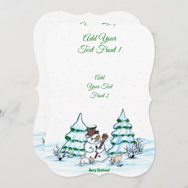 Merry Christmas! Snowman with Cat and Puppy Invitation (Front/Back)