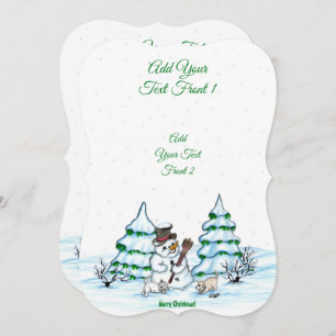 Merry Christmas! Snowman with Cat and Puppy Invitation