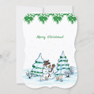 Merry Christmas! Snowman with Cat and Puppy Invitation