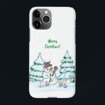Merry Christmas! Snowman with Cat and Puppy iPhone 11Pro Case<br><div class="desc">Merry Christmas! Snowman with Cat and Puppy - little Dog ~~~ coloured pencil drawing by Krisi ArtKSZP ~~~ Store Category >>> Merry Christmas for Kids >>> Snowman with Cat and Puppy</div>