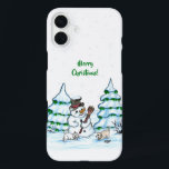 Merry Christmas! Snowman with Cat and Puppy iPhone 16 Plus Case<br><div class="desc">Merry Christmas! Snowman with Cat and Puppy - little Dog ~~~ colored pencil drawing by Krisi ArtKSZP ~~~ Store Category >>> Merry Christmas for Kids >>> Snowman with Cat and Puppy</div>