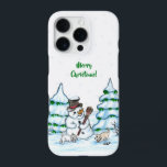 Merry Christmas! Snowman with Cat and Puppy iPhone 16 Pro Case<br><div class="desc">Merry Christmas! Snowman with Cat and Puppy - little Dog ~~~ colored pencil drawing by Krisi ArtKSZP ~~~ Store Category >>> Merry Christmas for Kids >>> Snowman with Cat and Puppy</div>