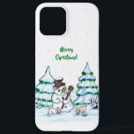 Merry Christmas! Snowman with Cat and Puppy iPhone 12 Pro Max Case<br><div class="desc">Merry Christmas! Snowman with Cat and Puppy - little Dog ~~~ colored pencil drawing by Krisi ArtKSZP ~~~ Store Category >>> Merry Christmas for Kids >>> Snowman with Cat and Puppy</div>