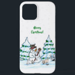 Merry Christmas! Snowman with Cat and Puppy iPhone 12 Pro Max Case<br><div class="desc">Merry Christmas! Snowman with Cat and Puppy - little Dog ~~~ colored pencil drawing by Krisi ArtKSZP ~~~ Store Category >>> Merry Christmas for Kids >>> Snowman with Cat and Puppy</div>