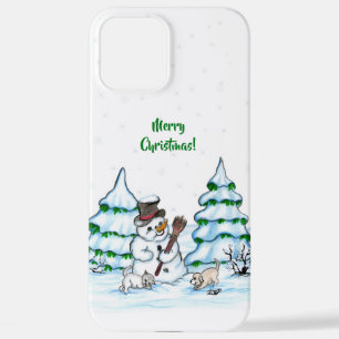 Merry Christmas! Snowman with Cat and Puppy iPhone 12 Pro Max Case
