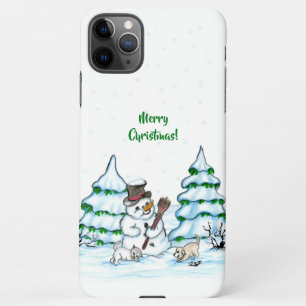 Merry Christmas! Snowman with Cat and Puppy iPhone 11Pro Max Case