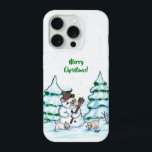 Merry Christmas! Snowman with Cat and Puppy iPhone 15 Pro Case<br><div class="desc">Merry Christmas! Snowman with Cat and Puppy - little Dog ~~~ coloured pencil drawing by Krisi ArtKSZP ~~~ Store Category >>> Merry Christmas for Kids >>> Snowman with Cat and Puppy</div>
