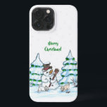 Merry Christmas! Snowman with Cat and Puppy iPhone 13 Pro Max Case<br><div class="desc">Merry Christmas! Snowman with Cat and Puppy - little Dog ~~~ coloured pencil drawing by Krisi ArtKSZP ~~~ Store Category >>> Merry Christmas for Kids >>> Snowman with Cat and Puppy</div>