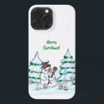 Merry Christmas! Snowman with Cat and Puppy iPhone 13 Pro Max Case<br><div class="desc">Merry Christmas! Snowman with Cat and Puppy - little Dog ~~~ coloured pencil drawing by Krisi ArtKSZP ~~~ Store Category >>> Merry Christmas for Kids >>> Snowman with Cat and Puppy</div>
