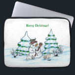 Merry Christmas! Snowman with Cat and Puppy Laptop Sleeve<br><div class="desc">Merry Christmas! Snowman with Cat and Puppy - little Dog ~~~ coloured pencil drawing by Krisi ArtKSZP ~~~ Store Category >>> Merry Christmas for Kids >>> Snowman with Cat and Puppy</div>