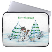 Merry Christmas! Snowman with Cat and Puppy