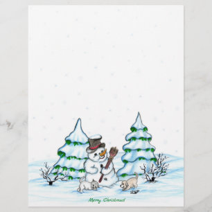 Merry Christmas! Snowman with Cat and Puppy Letter Custom Letterhead