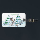 Merry Christmas! Snowman with Cat and Puppy Luggage Tag<br><div class="desc">Merry Christmas! Snowman with Cat and Puppy - little Dog ~~~ coloured pencil drawing by Krisi ArtKSZP ~~~ Store Category >>> Merry Christmas for Kids >>> Snowman with Cat and Puppy</div>