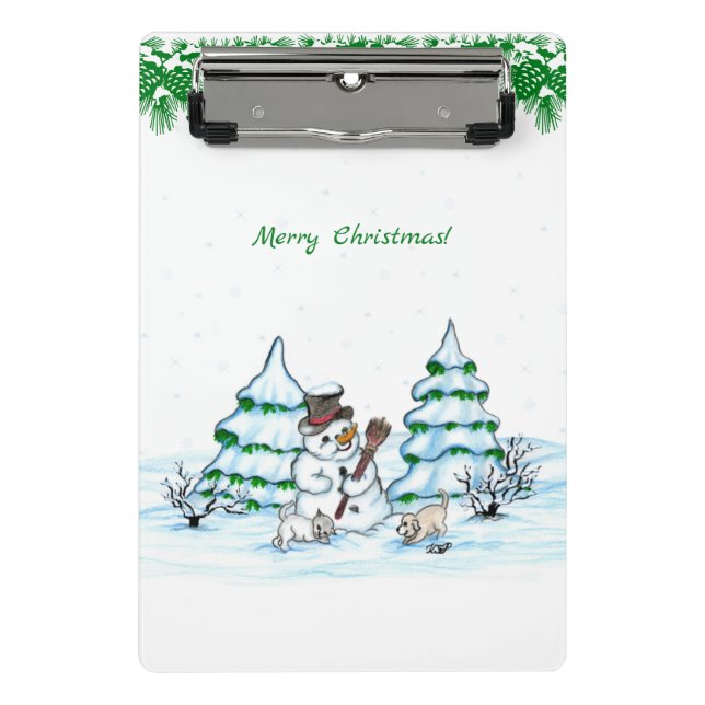 Merry Christmas! Snowman with Cat and Puppy Mini Clipboard (Front)