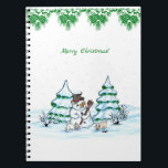 Merry Christmas! Snowman with Cat and Puppy Notebook<br><div class="desc">Merry Christmas! Snowman with Cat and Puppy - little Dog ~~~ coloured pencil drawing by Krisi ArtKSZP ~~~ Store Category >>> Merry Christmas for Kids >>> Snowman with Cat and Puppy</div>