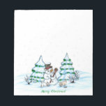 Merry Christmas! Snowman with Cat and Puppy Notepad<br><div class="desc">Merry Christmas! Snowman with Cat and Puppy - little Dog ~~~ coloured pencil drawing by Krisi ArtKSZP ~~~ Store Category >>> Merry Christmas for Kids >>> Snowman with Cat and Puppy</div>