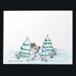 Merry Christmas! Snowman with Cat and Puppy Notepad<br><div class="desc">Merry Christmas! Snowman with Cat and Puppy - little Dog ~~~ coloured pencil drawing by Krisi ArtKSZP ~~~ Store Category >>> Merry Christmas for Kids >>> Snowman with Cat and Puppy</div>