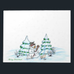 Merry Christmas! Snowman with Cat and Puppy Notepad<br><div class="desc">Merry Christmas! Snowman with Cat and Puppy - little Dog ~~~ coloured pencil drawing by Krisi ArtKSZP ~~~ Store Category >>> Merry Christmas for Kids >>> Snowman with Cat and Puppy</div>